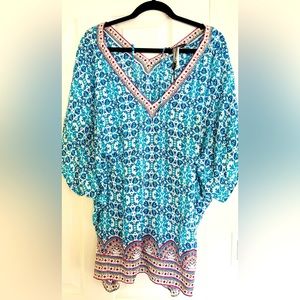 NANETTE LEPORE VINTAGE PAISLEY PRINT V NECK DRESS OR LONG SHIRT/swim !!🩵🩷🩵🩷